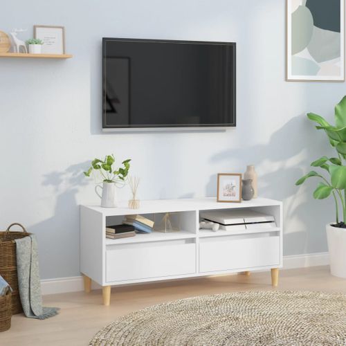 Meuble TV Blanc 100x34,5x44,5 Cm Bois Contreplaqué
