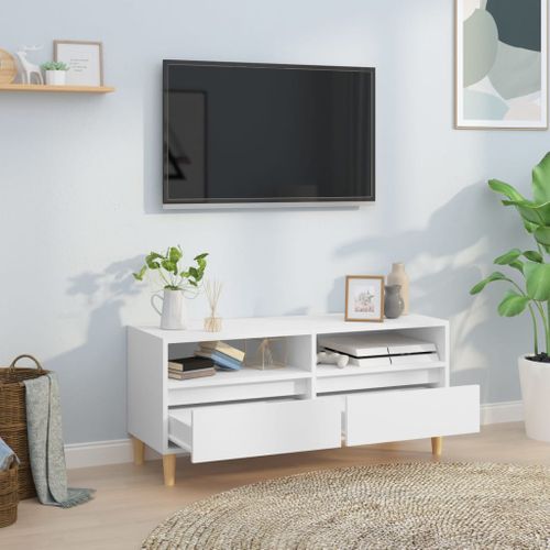Meuble TV Blanc 100x34,5x44,5 Cm Bois Contreplaqué