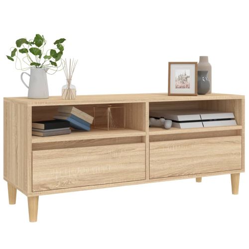 Meuble TV Chêne Sonoma 100x34,5x44,5 Cm Bois Contreplaqué