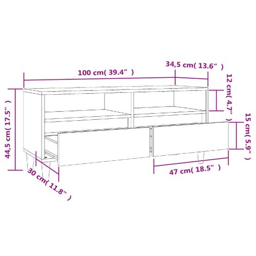 Meuble TV Chêne Sonoma 100x34,5x44,5 Cm Bois Contreplaqué
