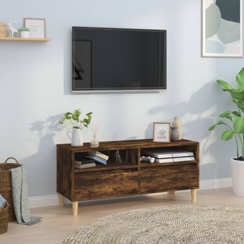 Meuble TV Chêne Fumé 100x34,5x44,5 Cm Bois Contreplaqué