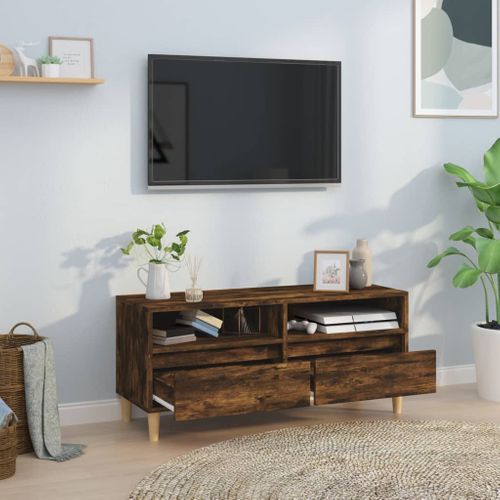 Meuble TV Chêne Fumé 100x34,5x44,5 Cm Bois Contreplaqué
