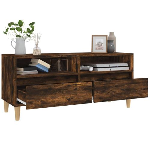 Meuble TV Chêne Fumé 100x34,5x44,5 Cm Bois Contreplaqué