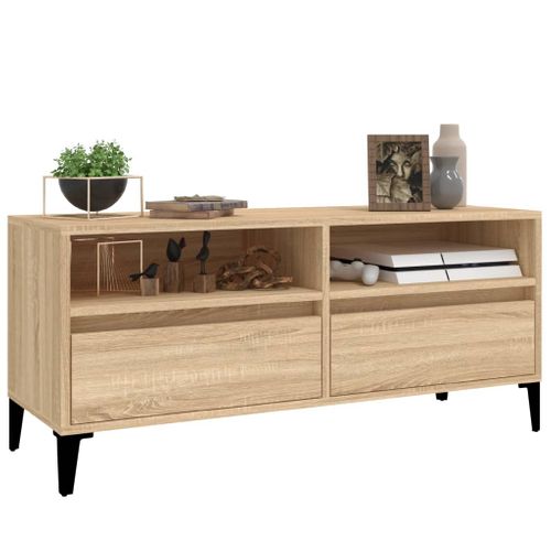 Meuble TV Chêne Sonoma 100x34,5x44,5 Cm Bois Contreplaqué