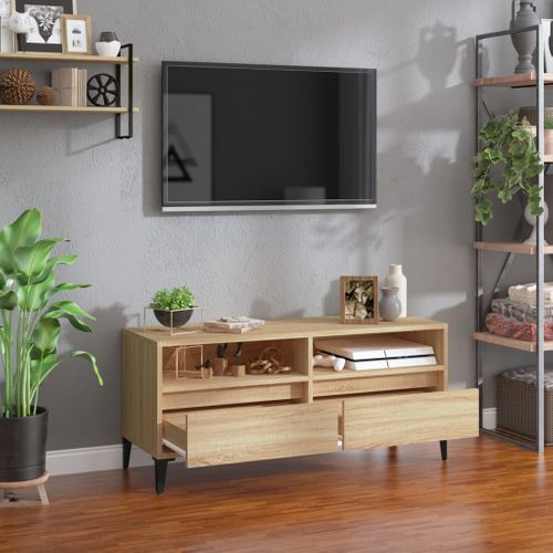 Meuble TV Chêne Sonoma 100x34,5x44,5 Cm Bois Contreplaqué