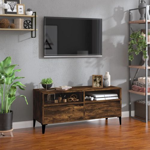 Meuble TV Chêne Fumé 100x34,5x44,5 Cm Bois Contreplaqué