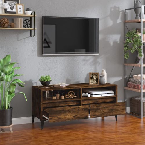 Meuble TV Chêne Fumé 100x34,5x44,5 Cm Bois Contreplaqué