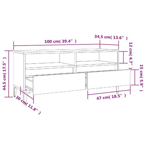Meuble TV Chêne Fumé 100x34,5x44,5 Cm Bois Contreplaqué