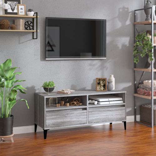Meuble TV Sonoma Gris 100x34,5x44,5 Cm Bois Contreplaqué