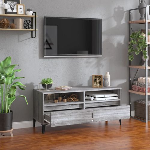 Meuble TV Sonoma Gris 100x34,5x44,5 Cm Bois Contreplaqué