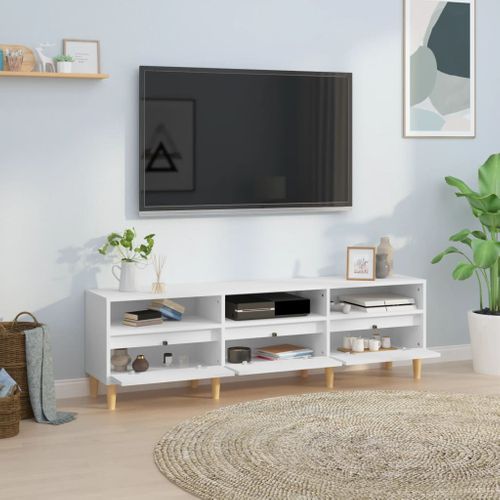 Meuble TV Blanc 150x30x44,5 Cm Bois Contreplaqué