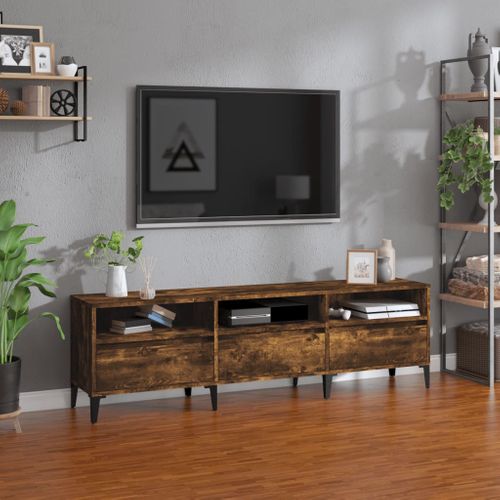 Meuble TV Chêne Fumé 150x30x44,5 Cm Bois Contreplaqué