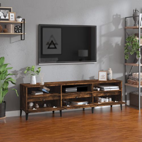 Meuble TV Chêne Fumé 150x30x44,5 Cm Bois Contreplaqué