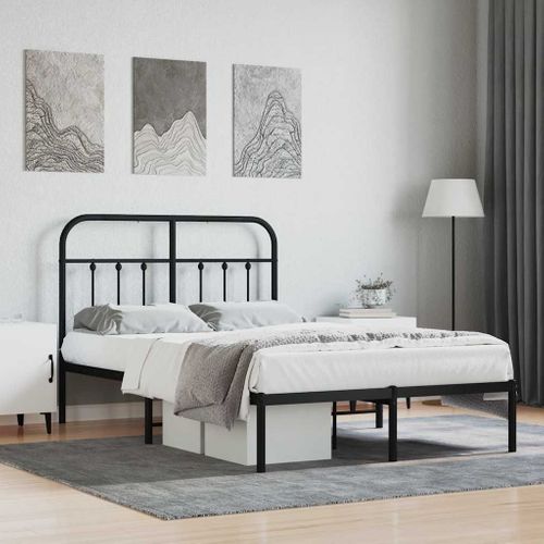 Cadre De Lit Métal Sans Matelas Avec Tête De Lit Noir 120x190cm