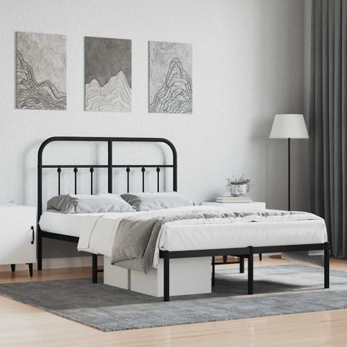 Cadre De Lit Métal Sans Matelas Avec Tête De Lit Noir 120x200cm