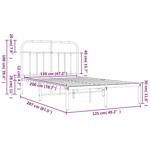 Cadre De Lit Métal Sans Matelas Avec Tête De Lit Noir 120x200cm
