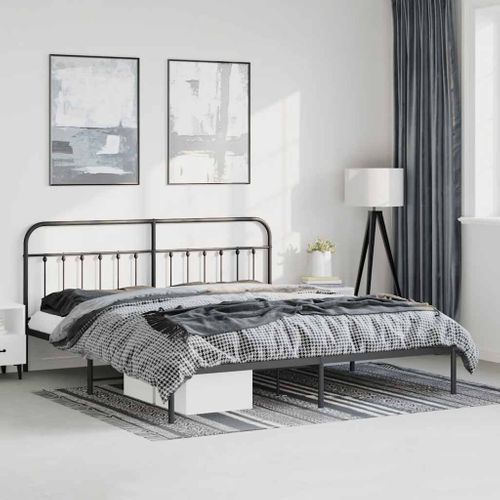 Cadre De Lit Métal Sans Matelas Avec Tête De Lit Noir 183x213cm