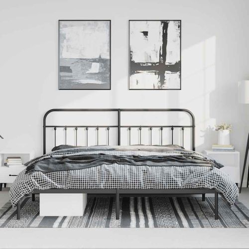 Cadre De Lit Métal Sans Matelas Avec Tête De Lit Noir 183x213cm