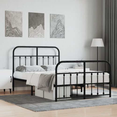 Cadre De Lit Métal Sans Matelas Avec Pied De Lit Noir 120x190cm