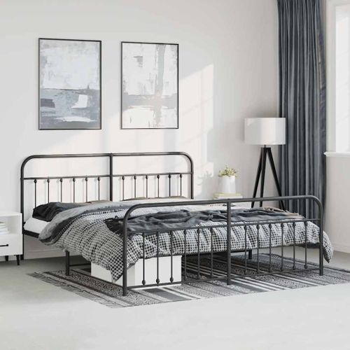 Cadre De Lit Métal Sans Matelas Avec Pied De Lit Noir 183x213cm