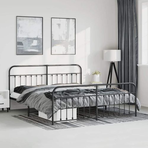 Cadre De Lit Métal Sans Matelas Avec Pied De Lit Noir 193x203cm