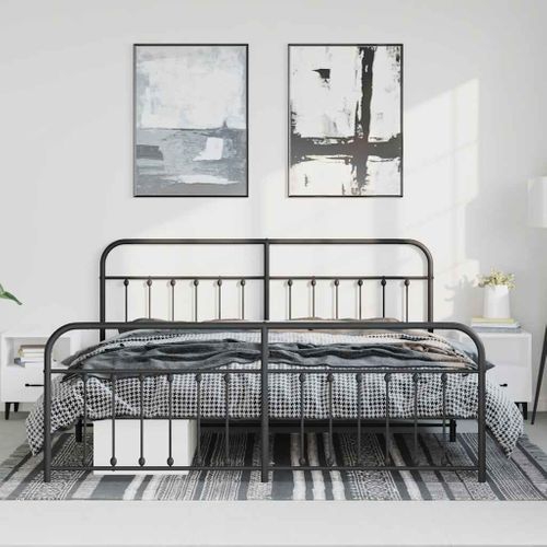 Cadre De Lit Métal Sans Matelas Avec Pied De Lit Noir 193x203cm