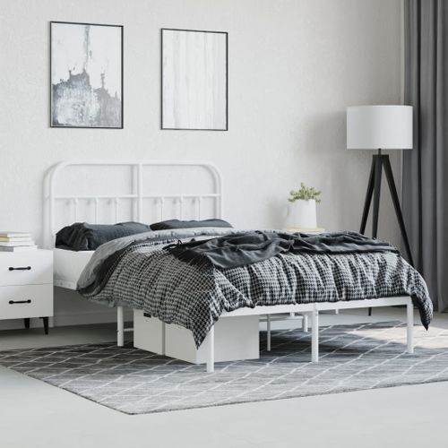 Cadre De Lit Métal Sans Matelas Et Tête De Lit Blanc 120x190 Cm