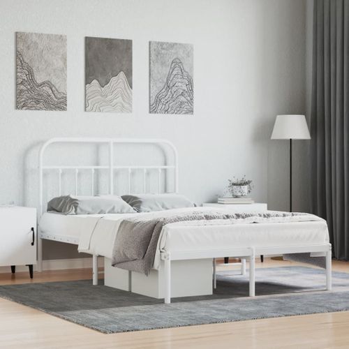 Cadre De Lit Métal Sans Matelas Et Tête De Lit Blanc 120x190 Cm