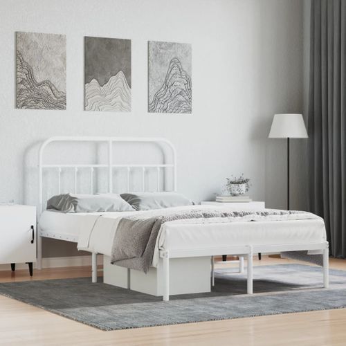 Cadre De Lit Métal Sans Matelas Et Tête De Lit Blanc 120x200 Cm