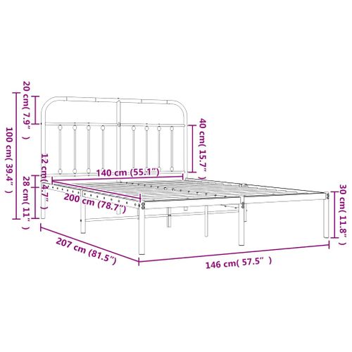 Cadre De Lit Métal Sans Matelas Et Tête De Lit Blanc 140x200 Cm