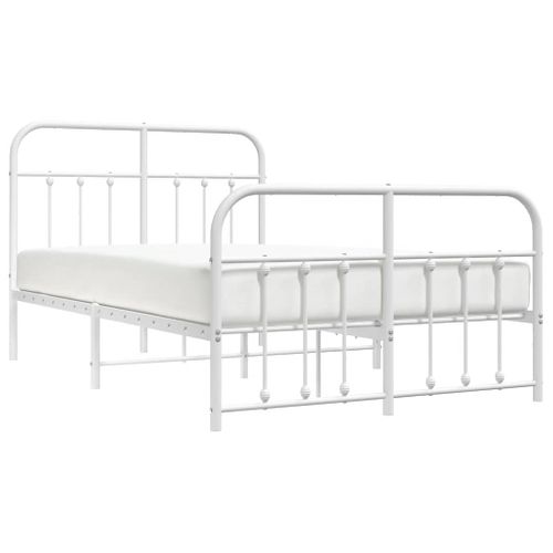 Cadre De Lit Métal Sans Matelas Et Pied De Lit Blanc 120x190 Cm