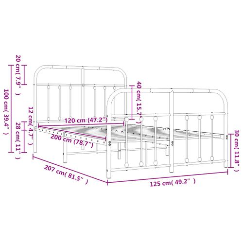 Cadre De Lit Métal Sans Matelas Et Pied De Lit Blanc 120x200 Cm