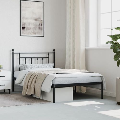 Cadre De Lit Métal Sans Matelas Avec Tête De Lit Noir 107x203cm