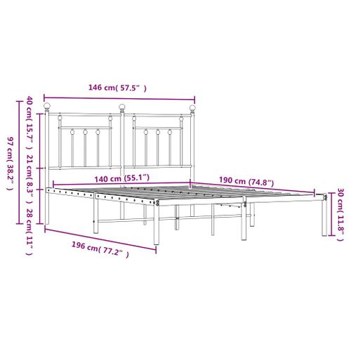 Cadre De Lit Métal Sans Matelas Avec Tête De Lit Noir 140x190cm