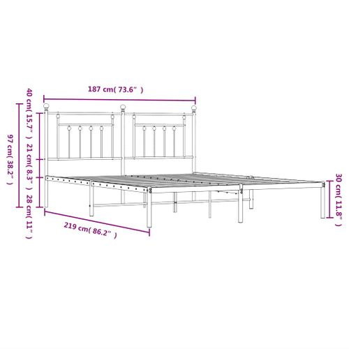 Cadre De Lit Métal Sans Matelas Avec Tête De Lit Noir 183x213cm