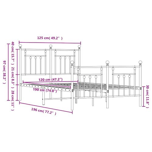 Cadre De Lit Métal Sans Matelas Avec Pied De Lit Noir 120x190cm