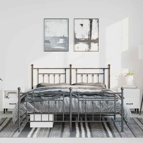 Cadre De Lit Métal Sans Matelas Avec Pied De Lit Noir 135x190cm