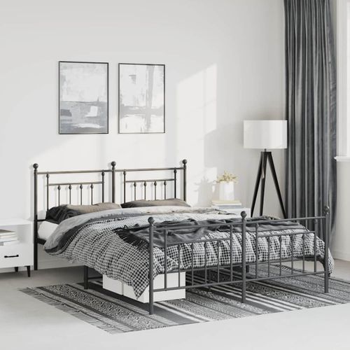 Cadre De Lit Métal Sans Matelas Avec Pied De Lit Noir 135x190cm