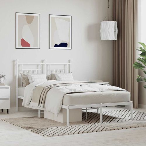 Cadre De Lit Métal Sans Matelas Et Tête De Lit Blanc 120x190 Cm