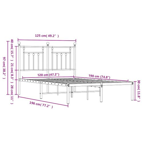 Cadre De Lit Métal Sans Matelas Et Tête De Lit Blanc 120x190 Cm