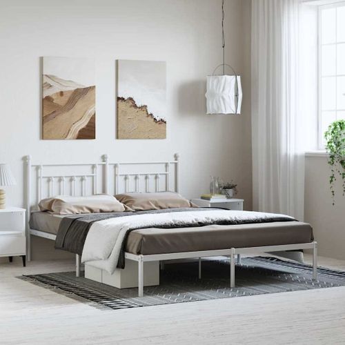 Cadre De Lit Métal Sans Matelas Et Tête De Lit Blanc 183x213 Cm