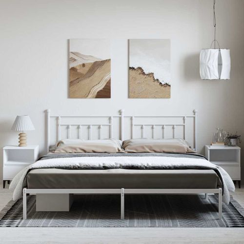 Cadre De Lit Métal Sans Matelas Et Tête De Lit Blanc 193x203 Cm