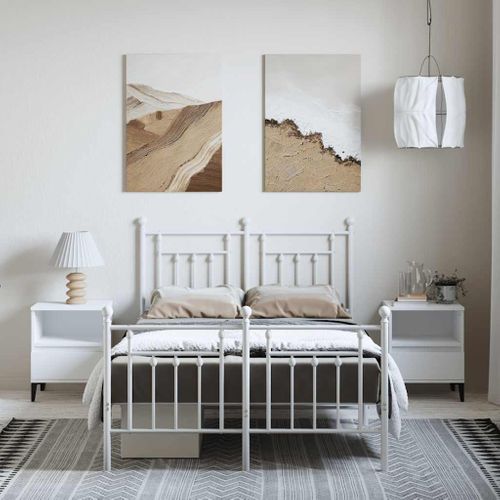 Cadre De Lit Métal Sans Matelas Et Pied De Lit Blanc 135x190 Cm