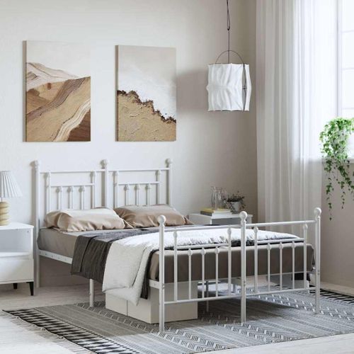 Cadre De Lit Métal Sans Matelas Et Pied De Lit Blanc 135x190 Cm