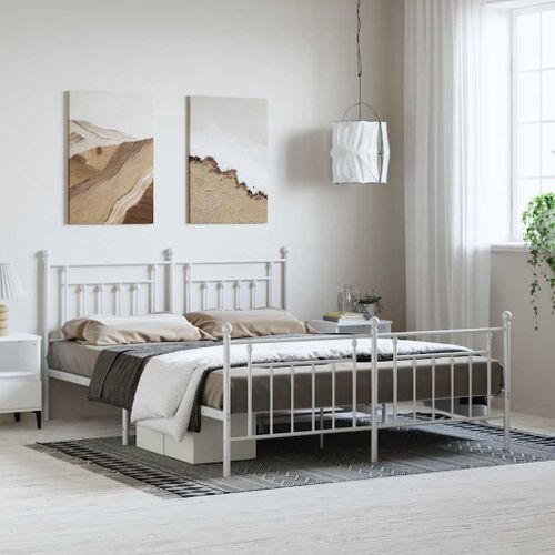 Cadre De Lit Métal Sans Matelas Et Pied De Lit Blanc 183x213 Cm