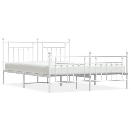 Cadre De Lit Métal Sans Matelas Et Pied De Lit Blanc 183x213 Cm