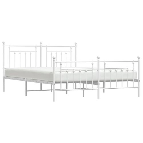Cadre De Lit Métal Sans Matelas Et Pied De Lit Blanc 183x213 Cm