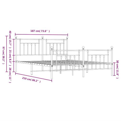 Cadre De Lit Métal Sans Matelas Et Pied De Lit Blanc 183x213 Cm