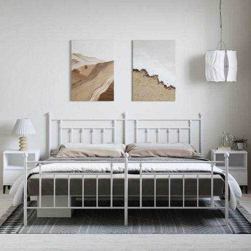 Cadre De Lit Métal Sans Matelas Et Pied De Lit Blanc 193x203 Cm