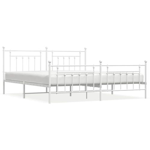 Cadre De Lit Métal Sans Matelas Et Pied De Lit Blanc 193x203 Cm